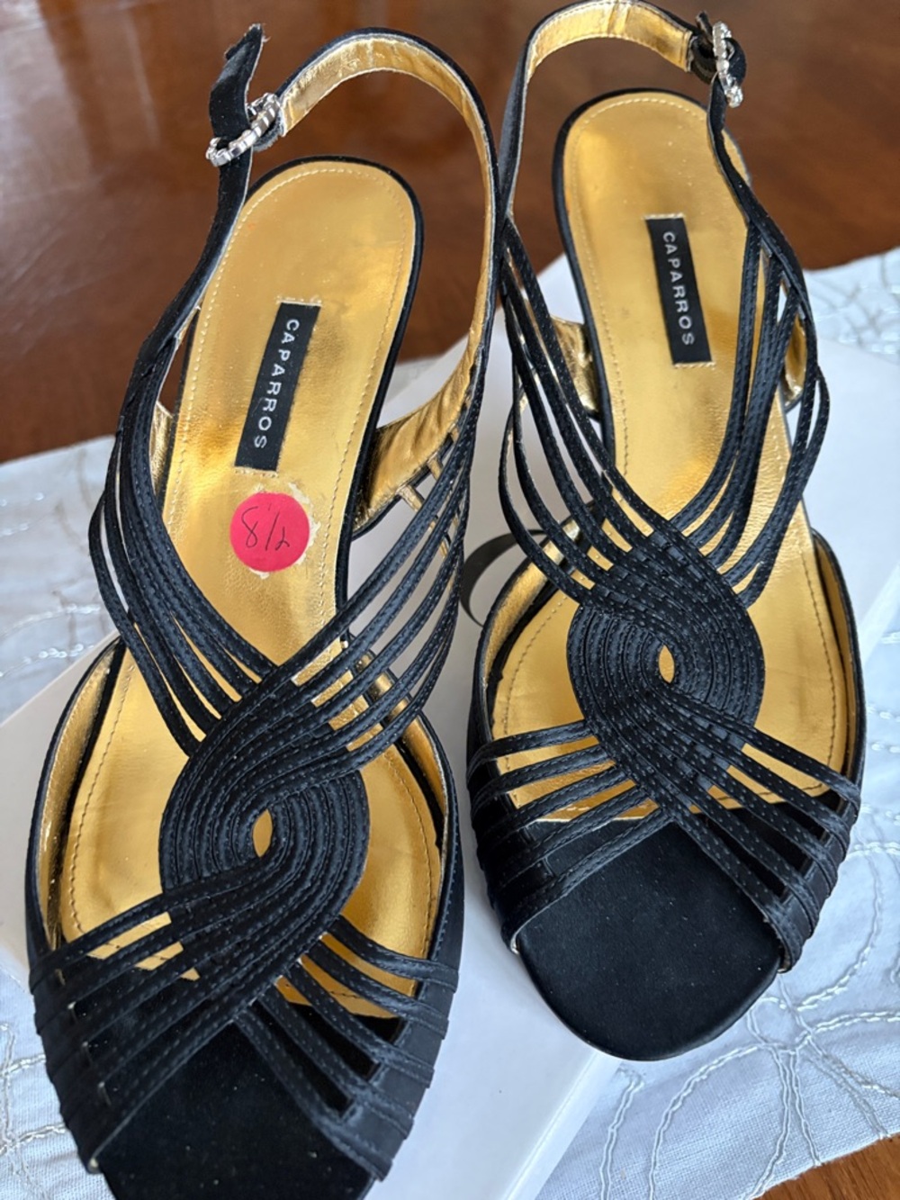 Caparros Black Strappy Braided Slingback Heels